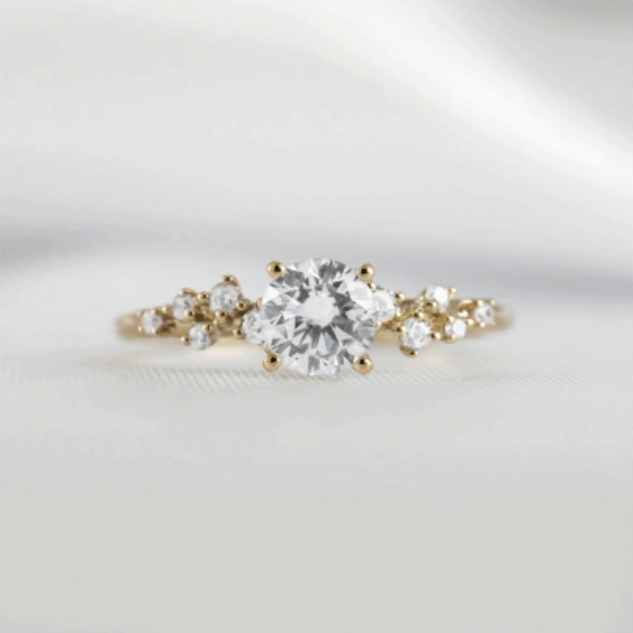 Round Solitaire Ring with Wave Diamond Band