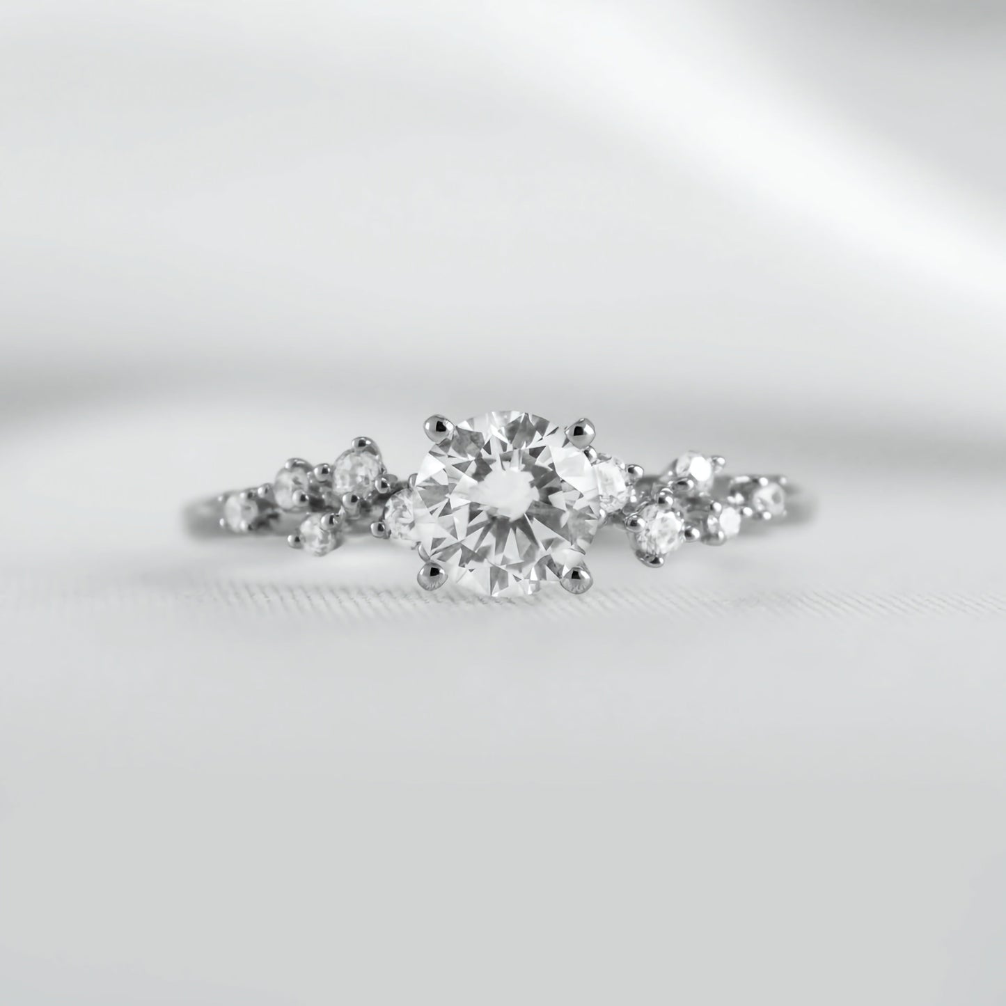 Round Solitaire Ring with Wave Diamond Band