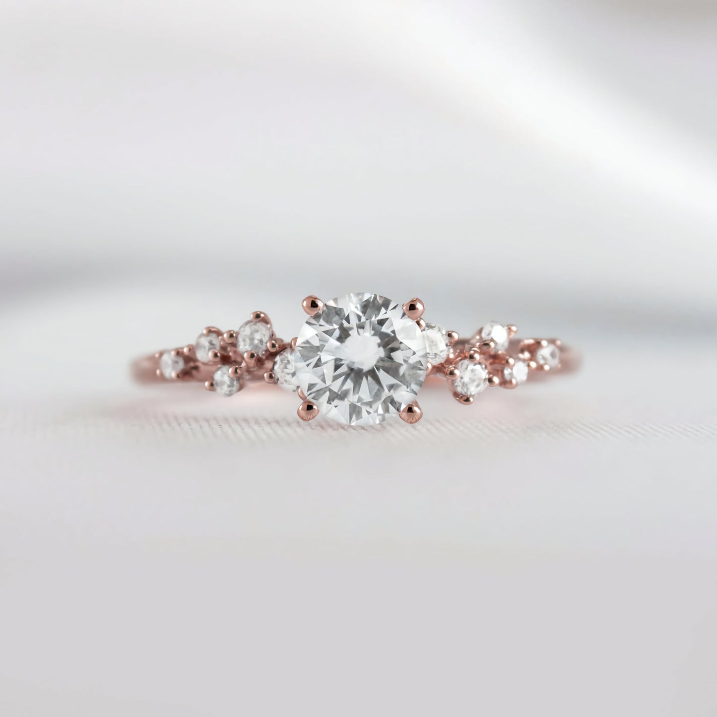 Round Solitaire Ring with Wave Diamond Band