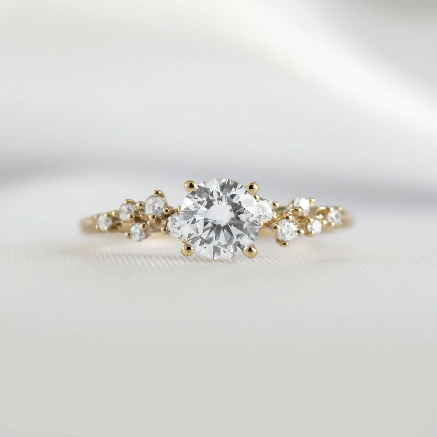 Round Solitaire Ring with Wave Diamond Band