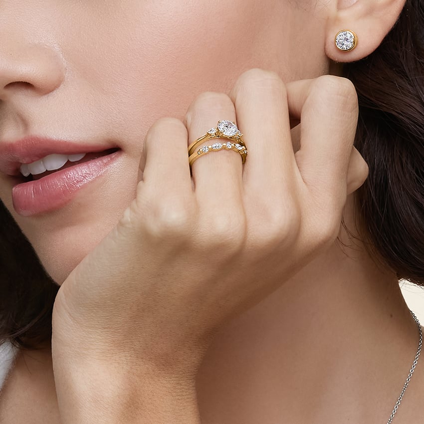 Three Stone Solitaire Curve Ring