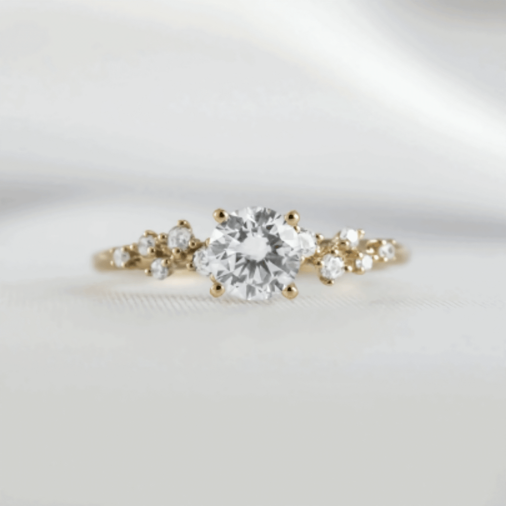 Round Solitaire Ring with Wave Diamond Band
