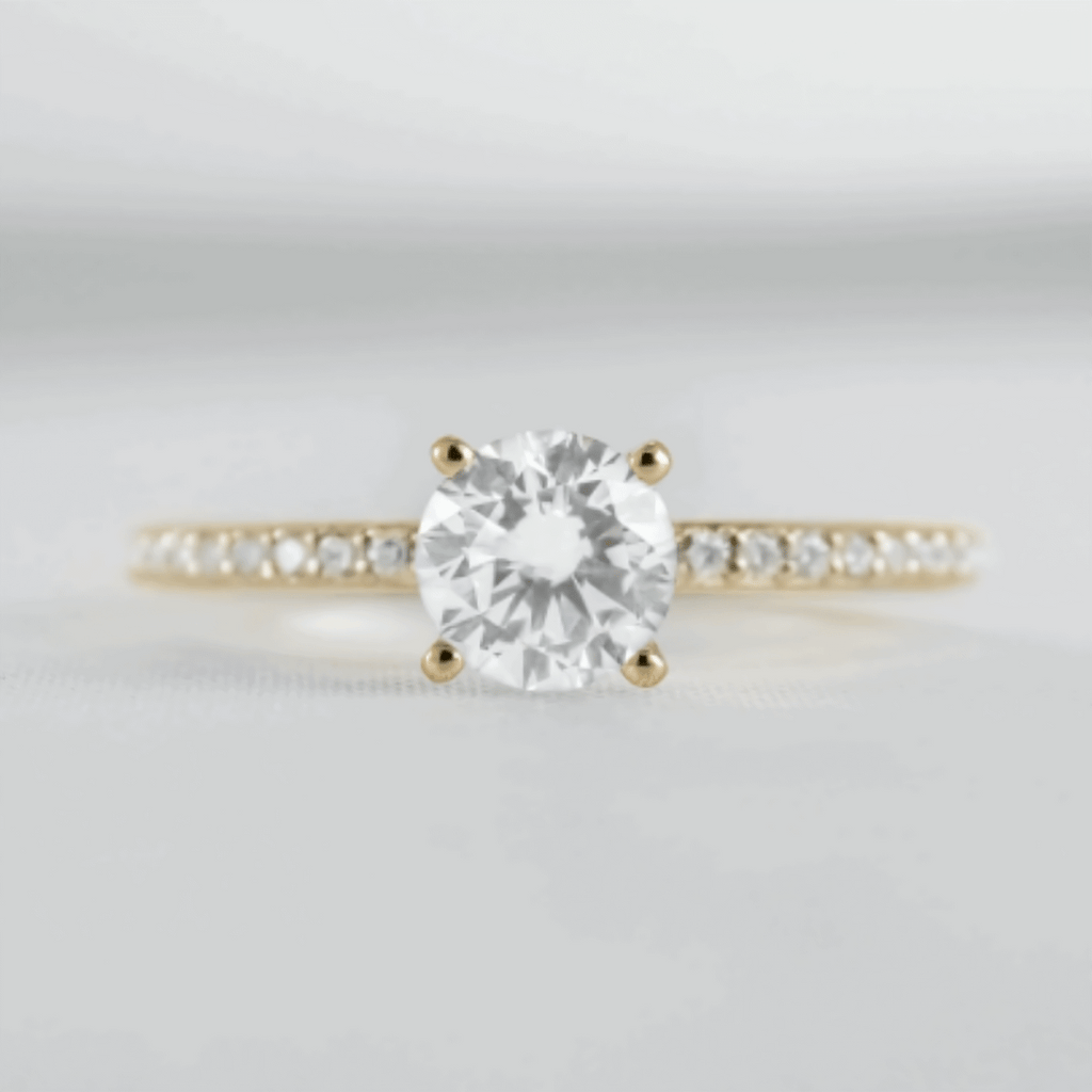 Round Solitaire Ring with Pave Band