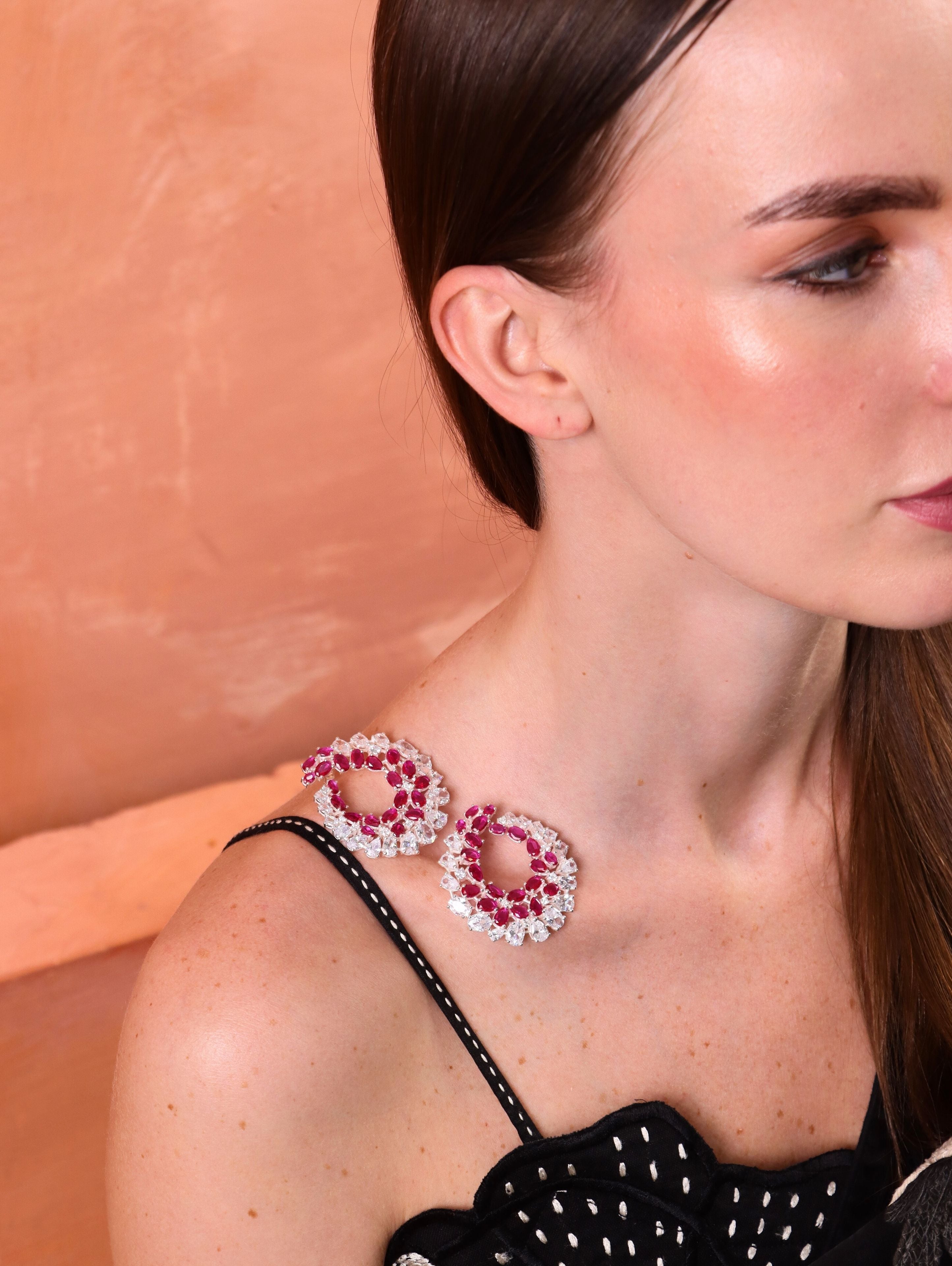 Swirl Ruby Hoops