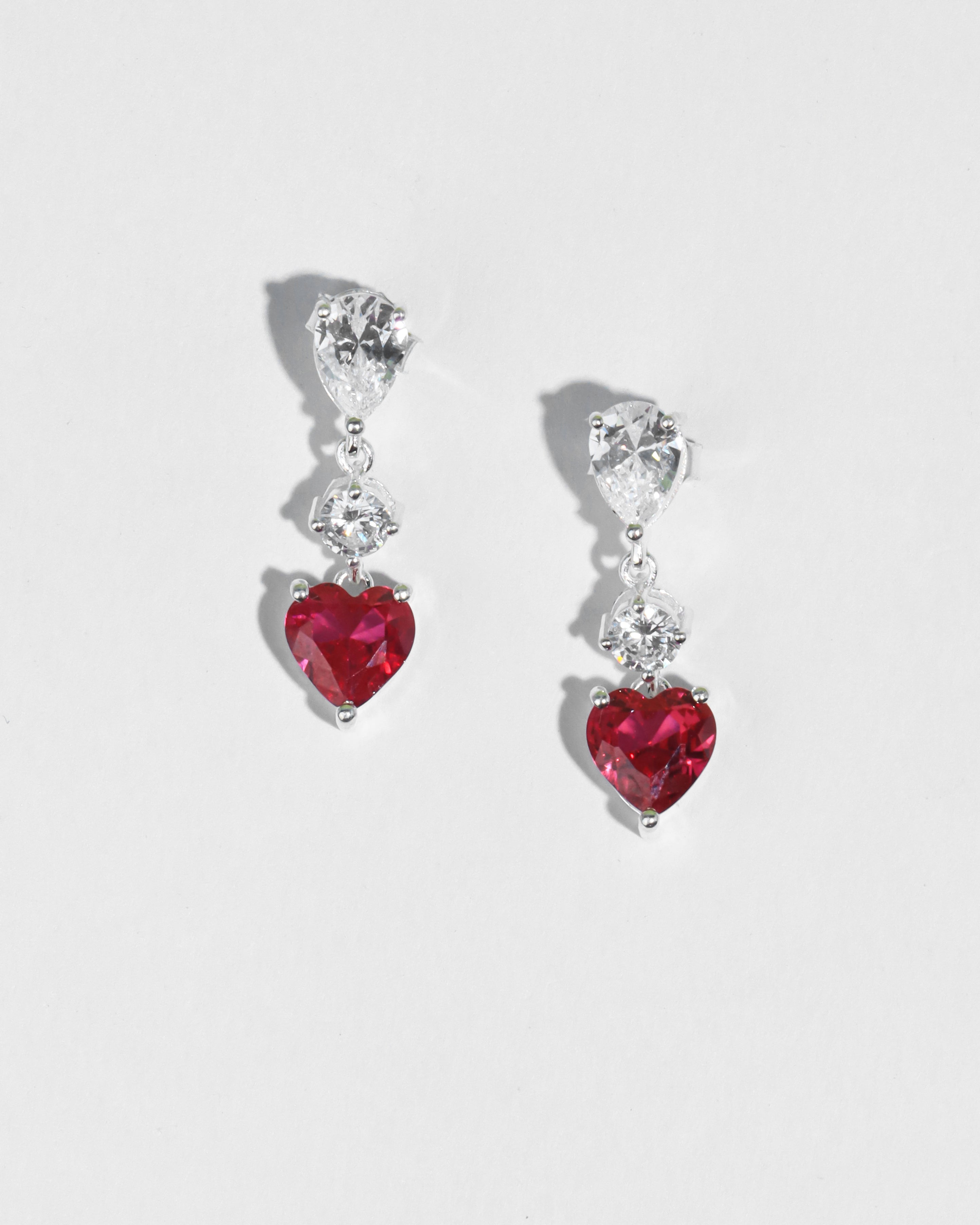 Ruby Heart Drop Earrings