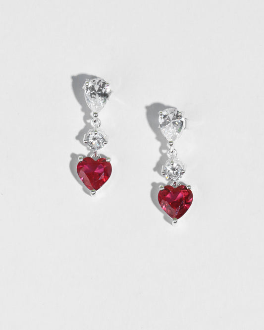 Ruby Heart Drop Earrings
