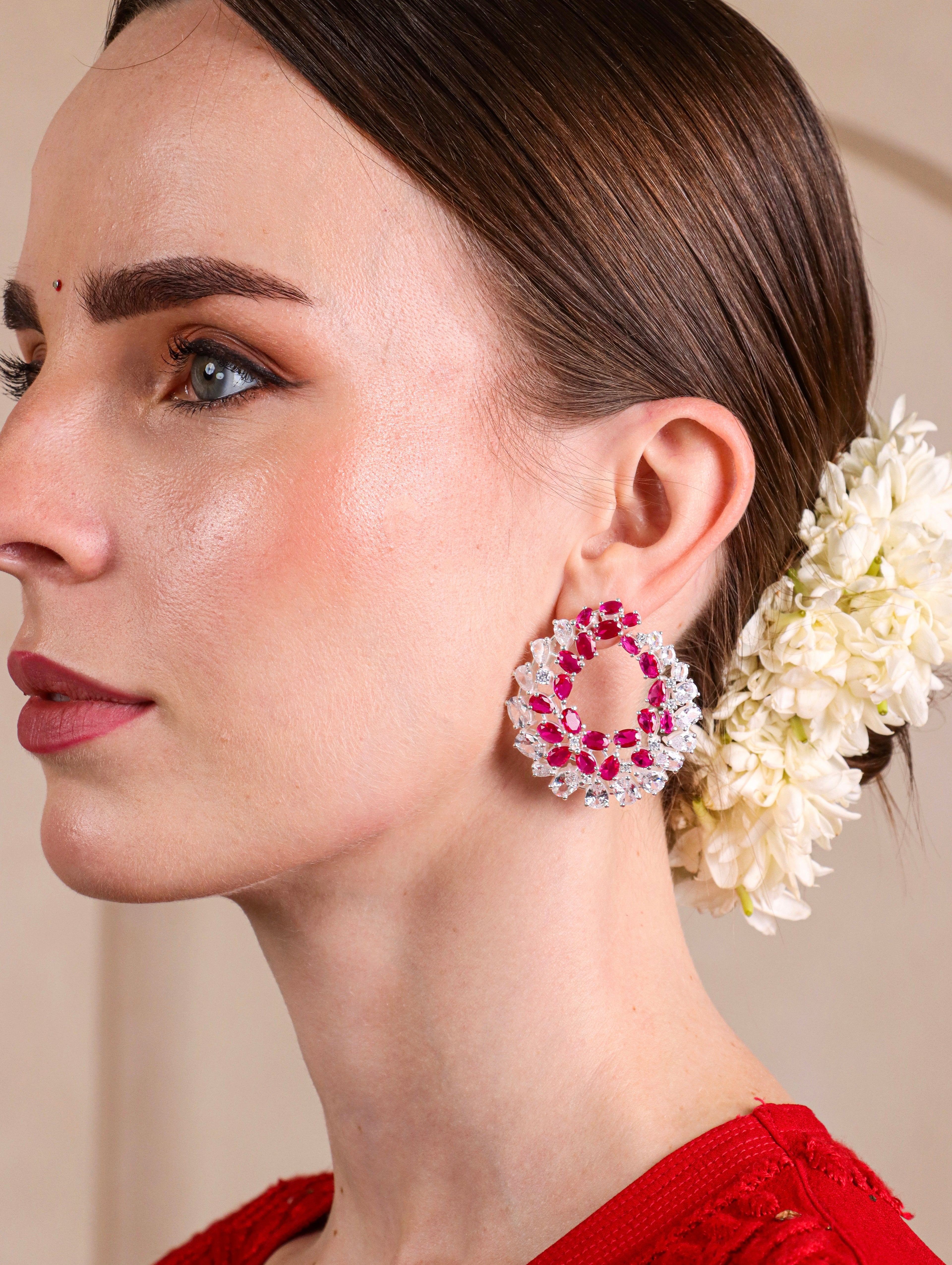 Swirl Ruby Hoops
