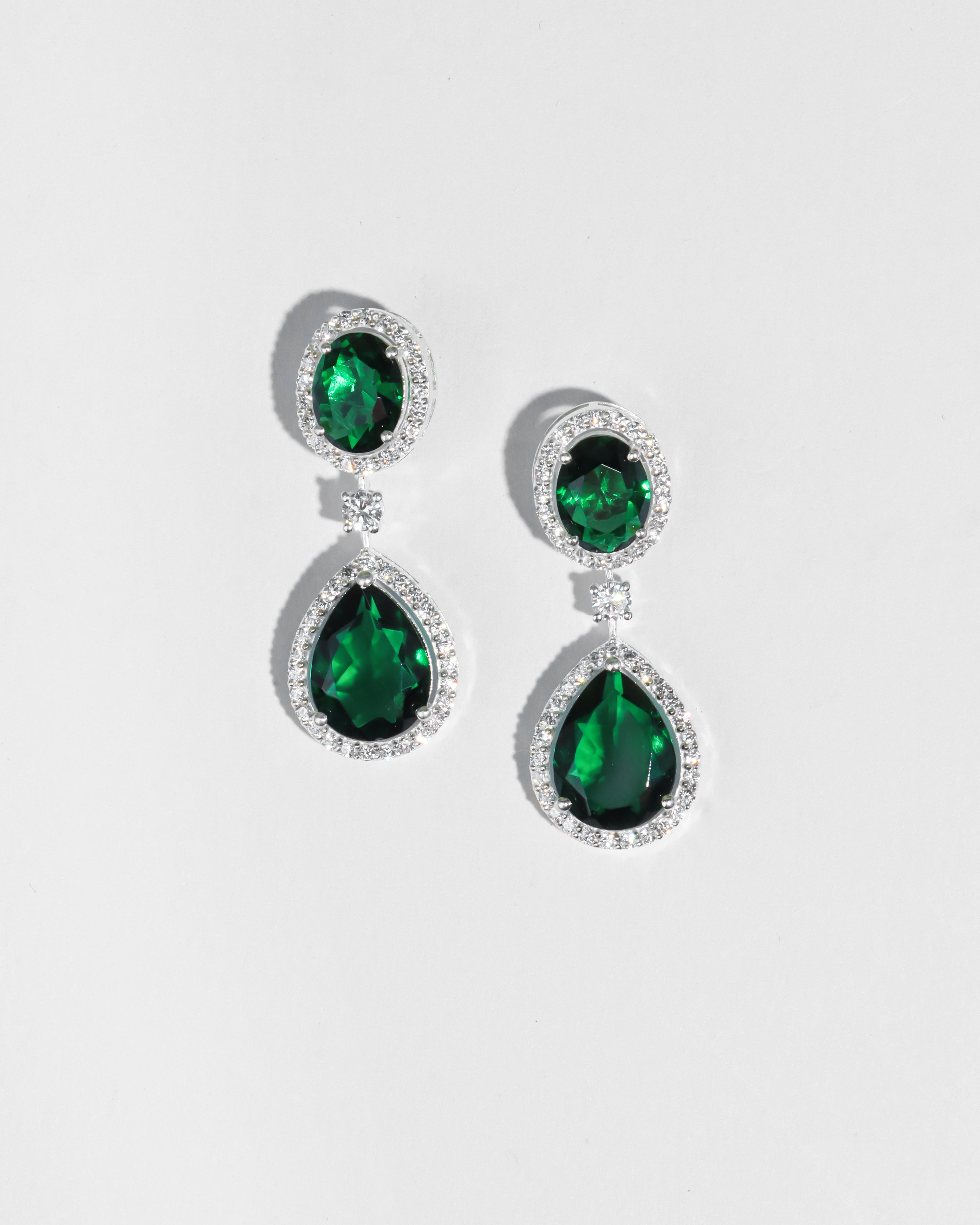Oval Emerald Stud with Pear Drop