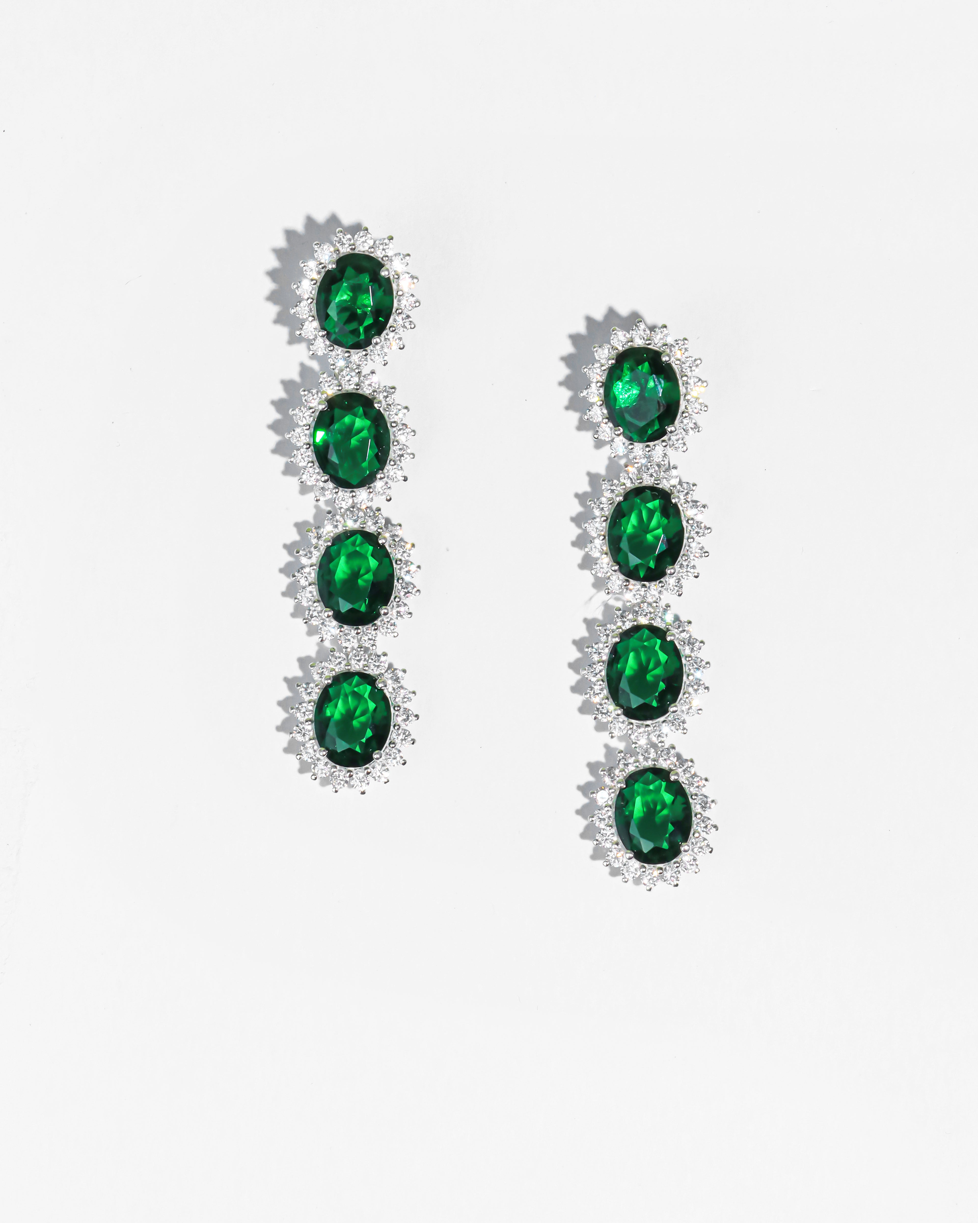 Long Emerald Halo Earrings