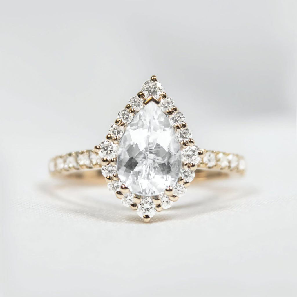 Pear Shape Halo Ring with Pave Band