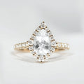 Pear Shape Halo Ring with Pave Band