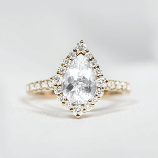 Pear Shape Halo Ring with Pave Band