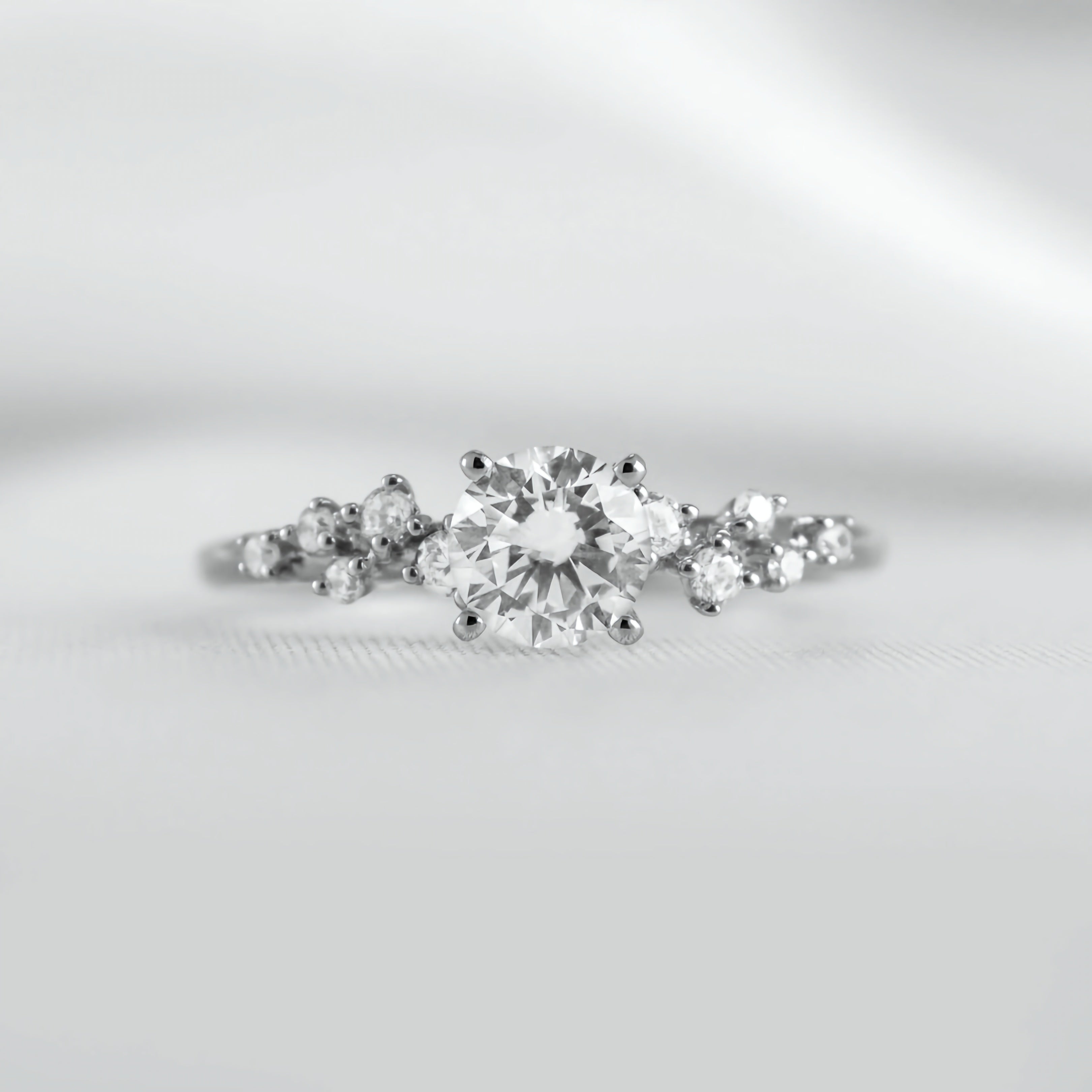 Round Solitaire Ring with Wave Diamond Band