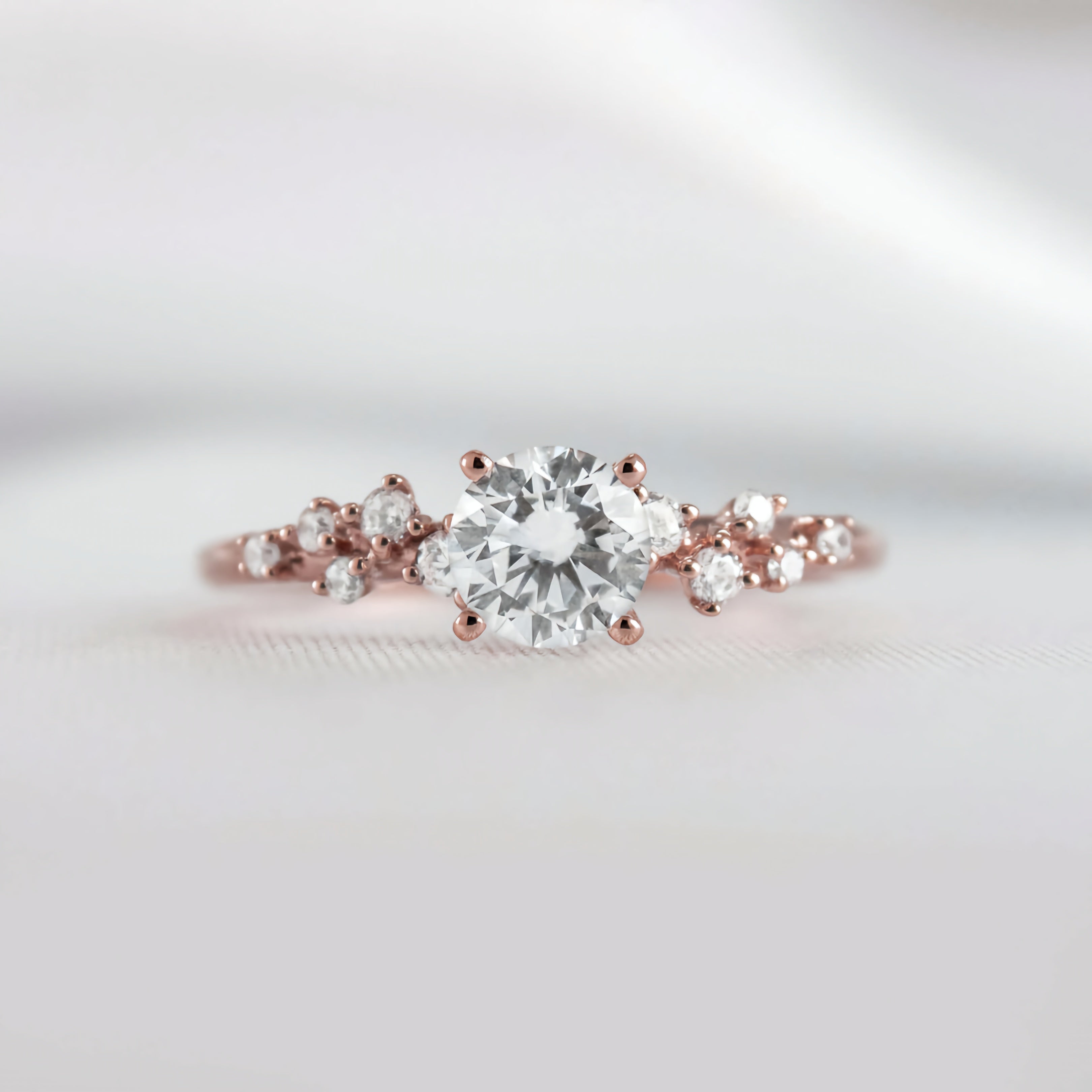 Round Solitaire Ring with Wave Diamond Band