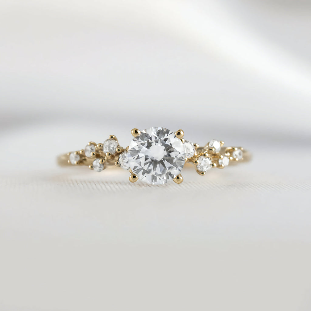 Round Solitaire Ring with Wave Diamond Band