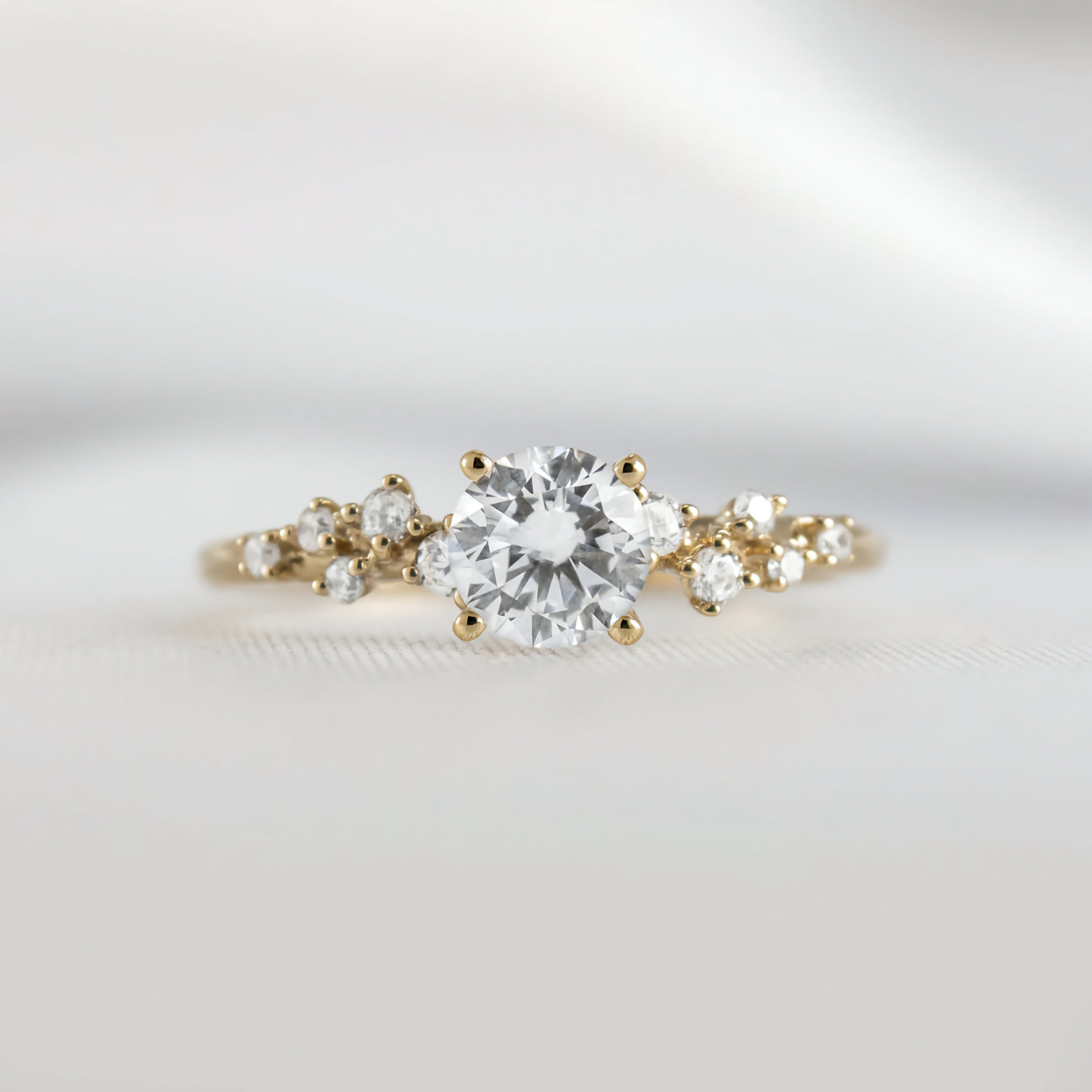Round Solitaire Ring with Wave Diamond Band