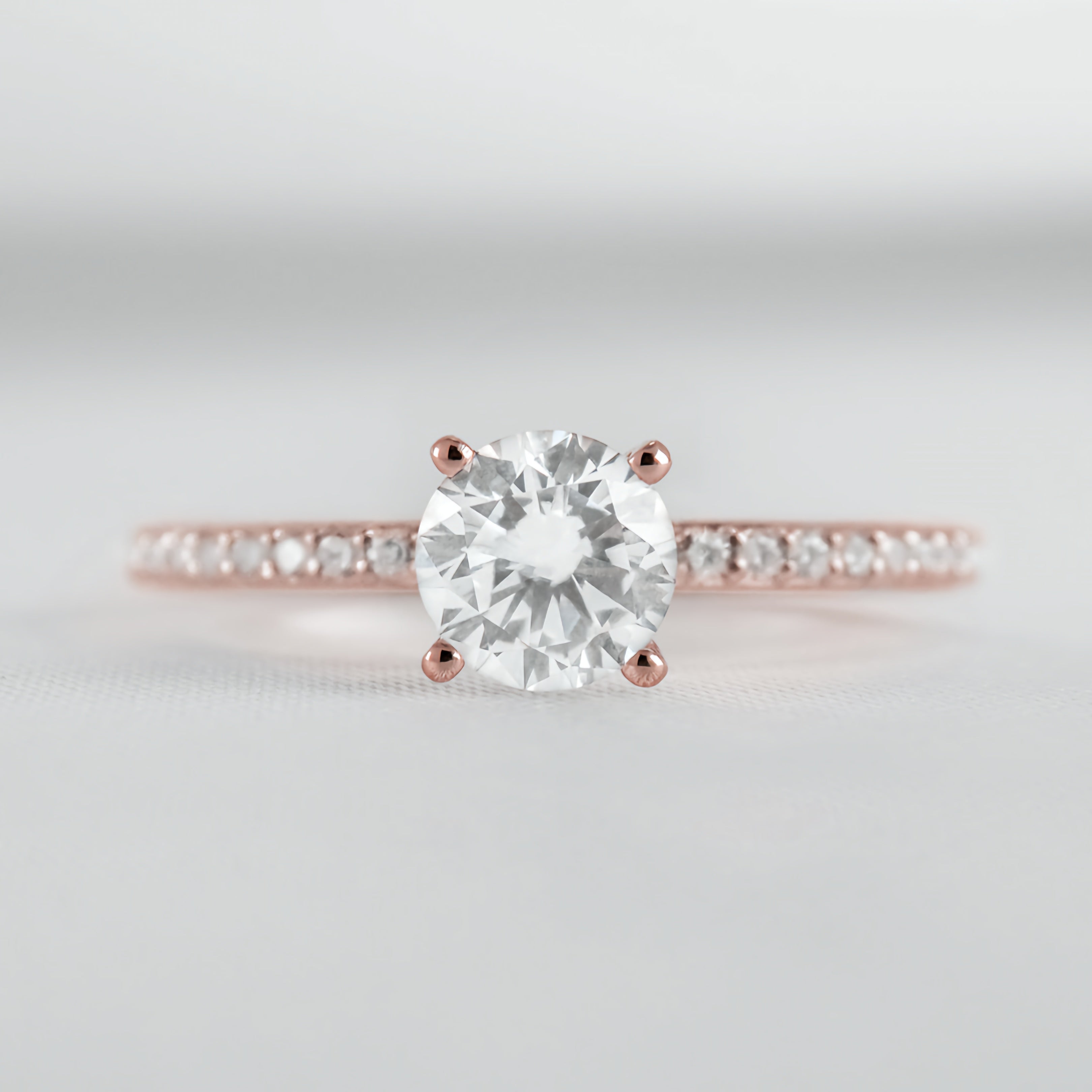Round Solitaire Ring with Pave Band