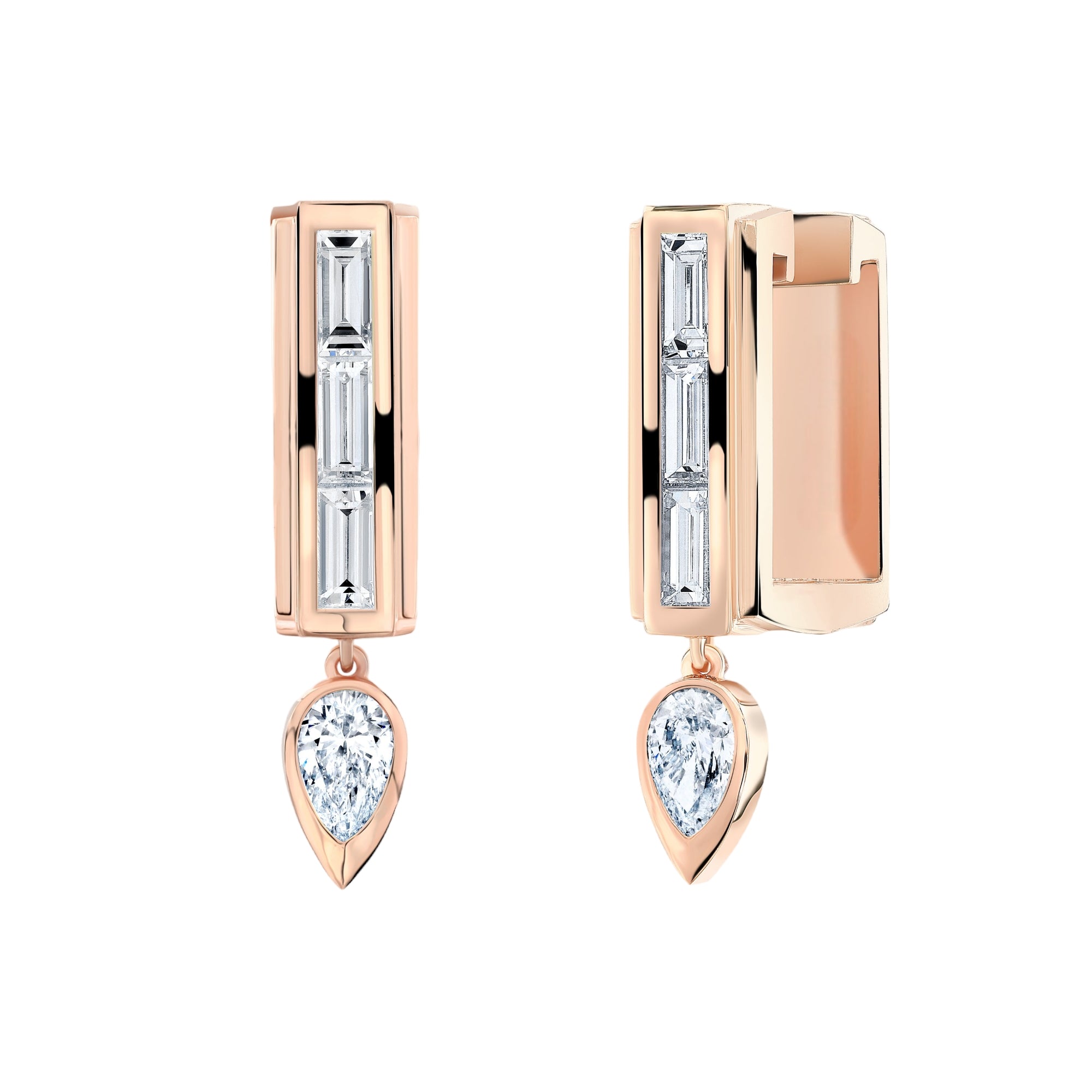 Baguette - Pears Hoop Drop Earrings