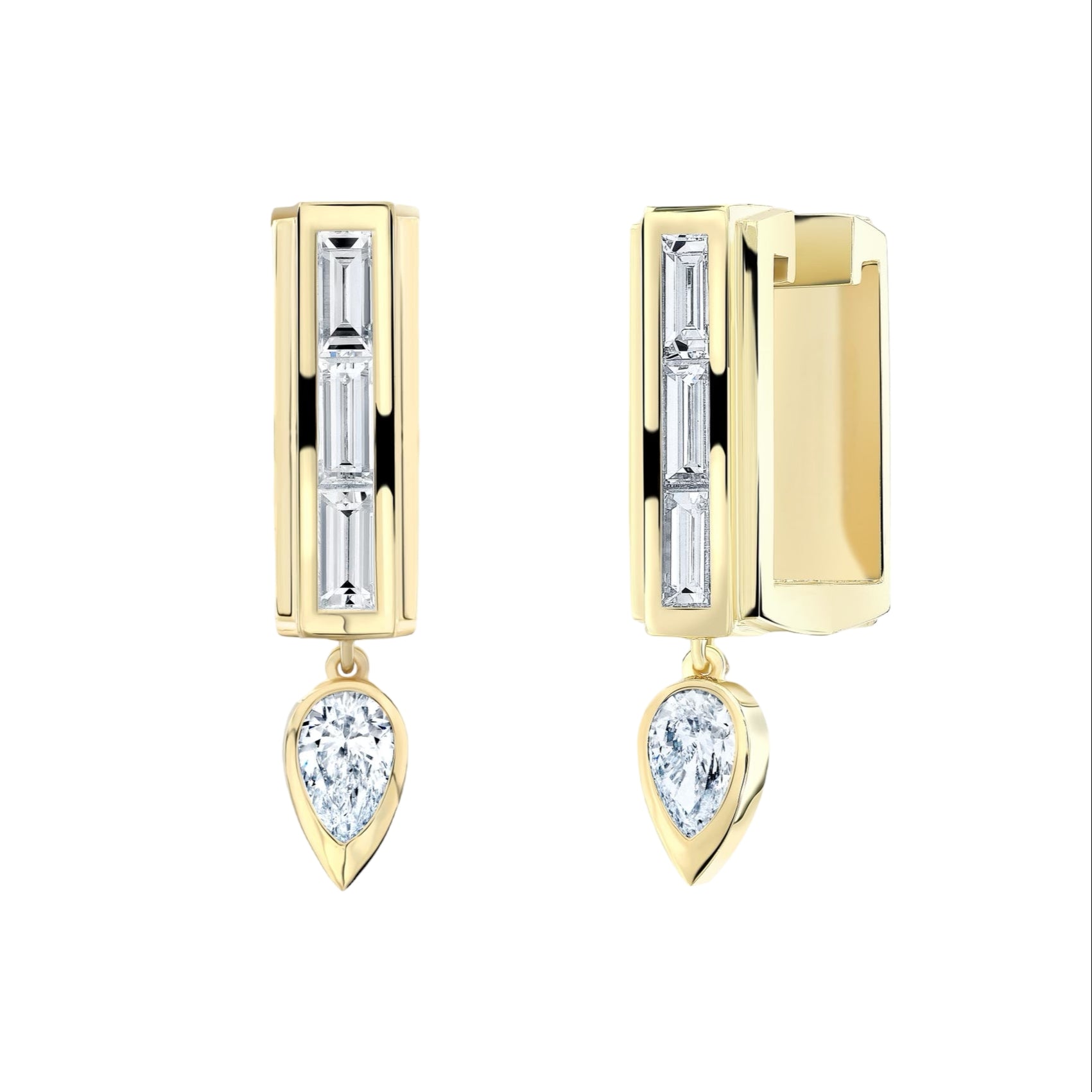 Baguette - Pears Hoop Drop Earrings