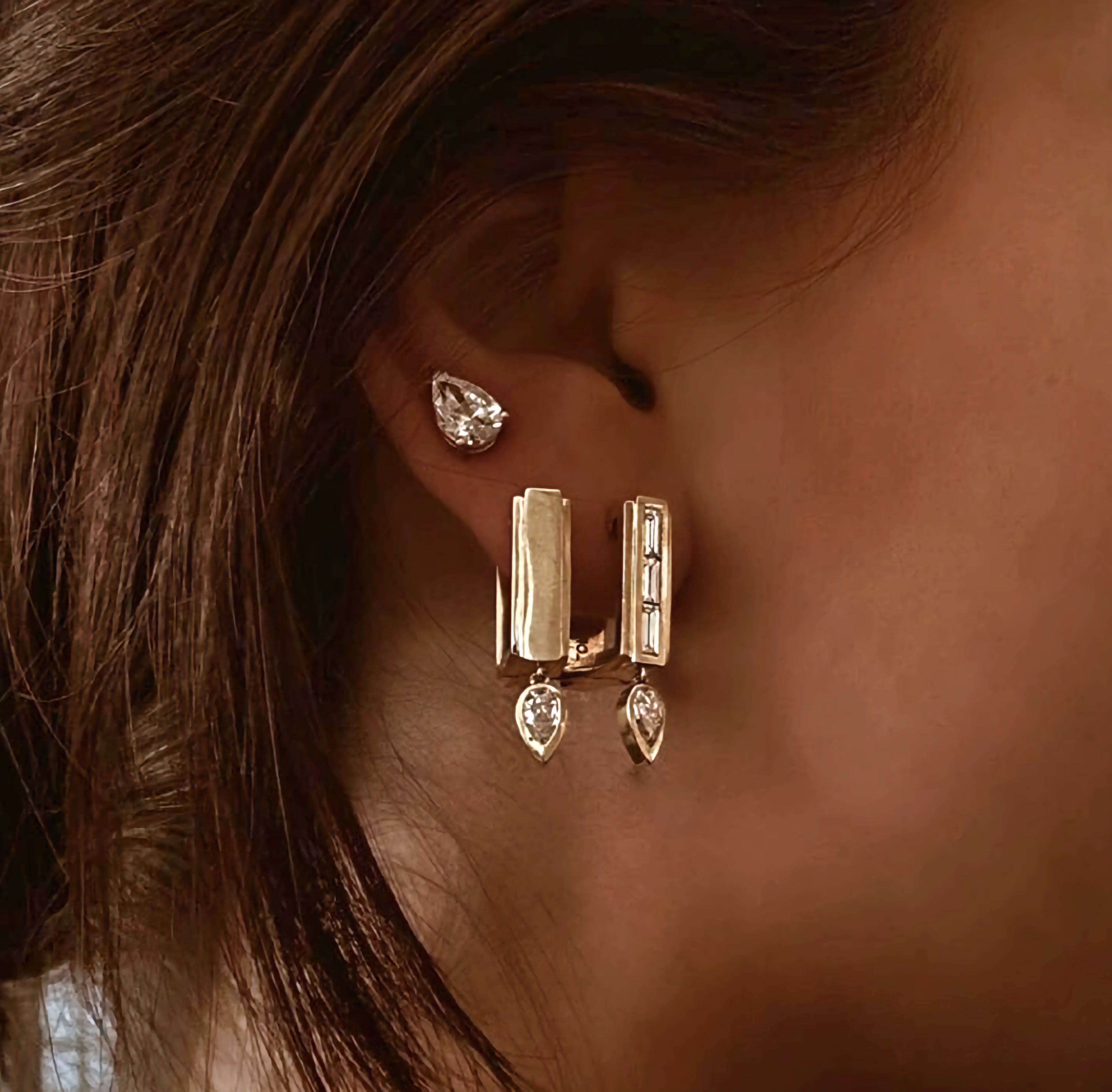 Baguette - Pears Hoop Drop Earrings
