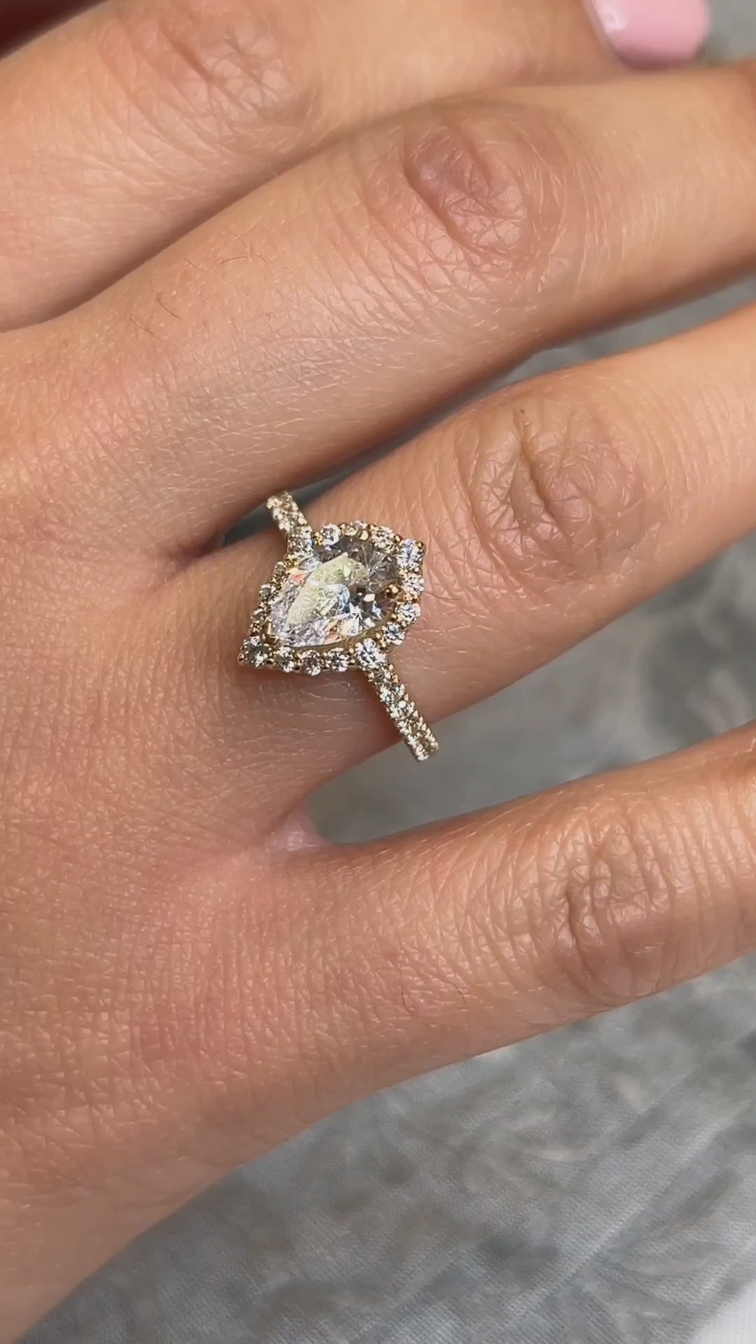 Pear Shape Halo Ring with Pave Band